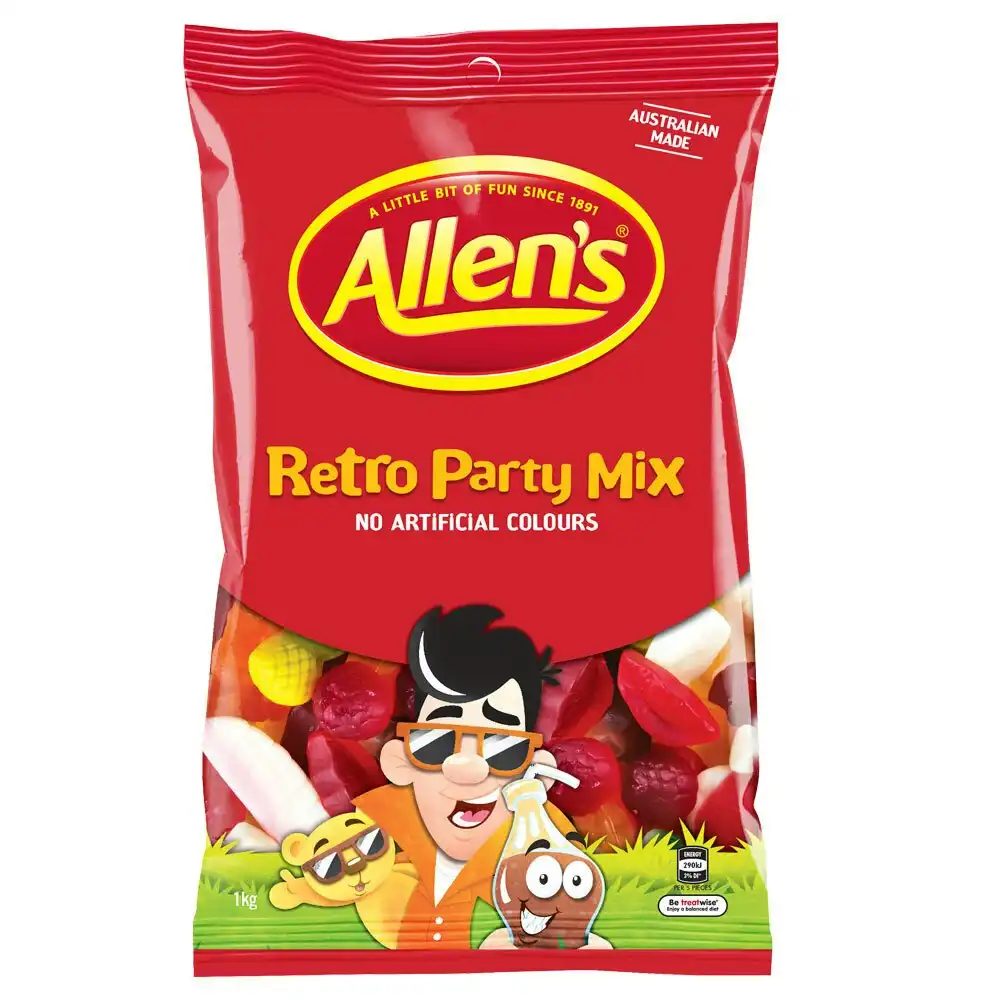 Allen's 1kg Retro Party Mix Teeth/Milk Bottles/Chewy Fruit Jelly Lolly Snack Bag
