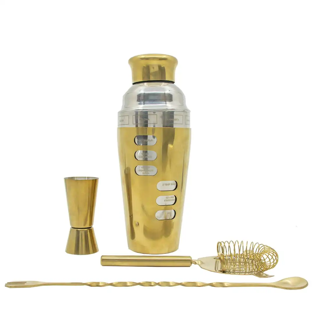Refined Gifts Shaker Bar Tool Set Brushed Gold