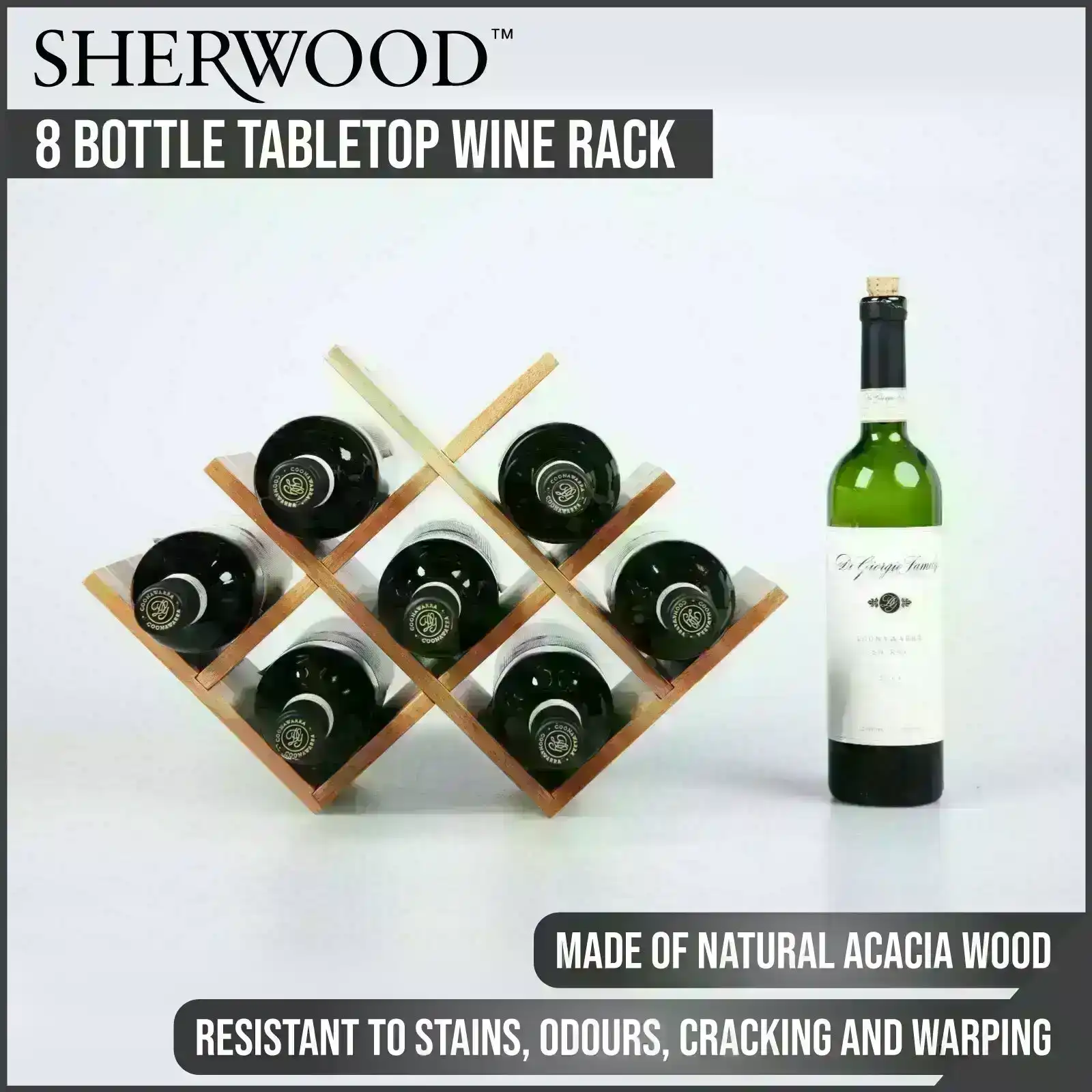 Sherwood Home Natural Acacia Wood 8 Bottle Tabletop Wine Rack - Brown