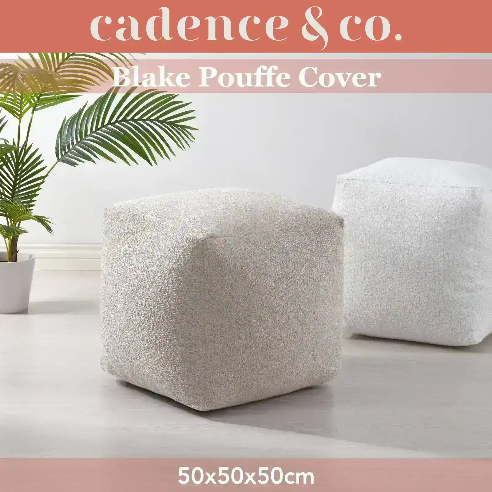 Cadence & Co. Blake Pouffe Cover Parchment 50x50x50cm