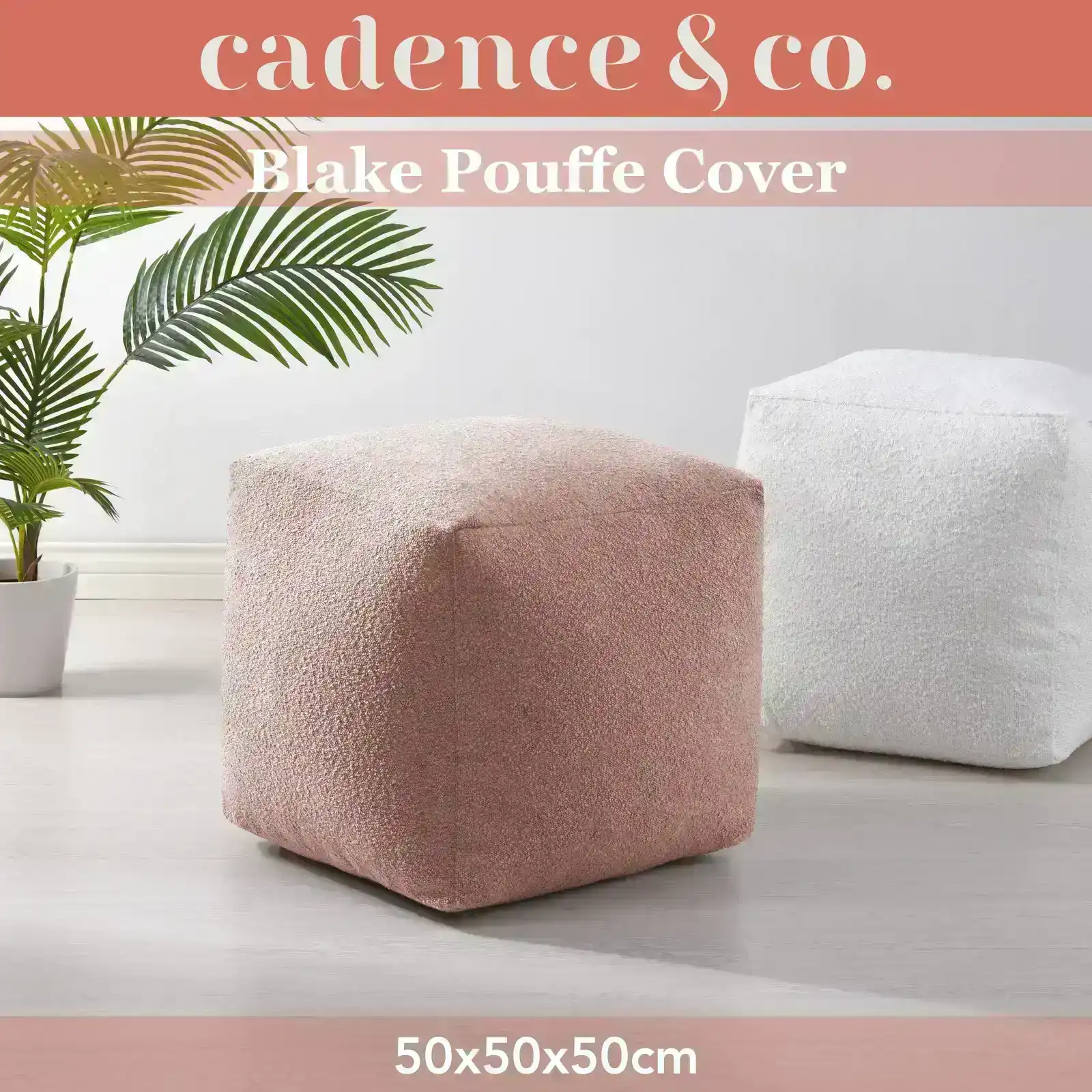 Cadence & Co. Blake Boucle Pouffe Cover Blush 50x50x50cm