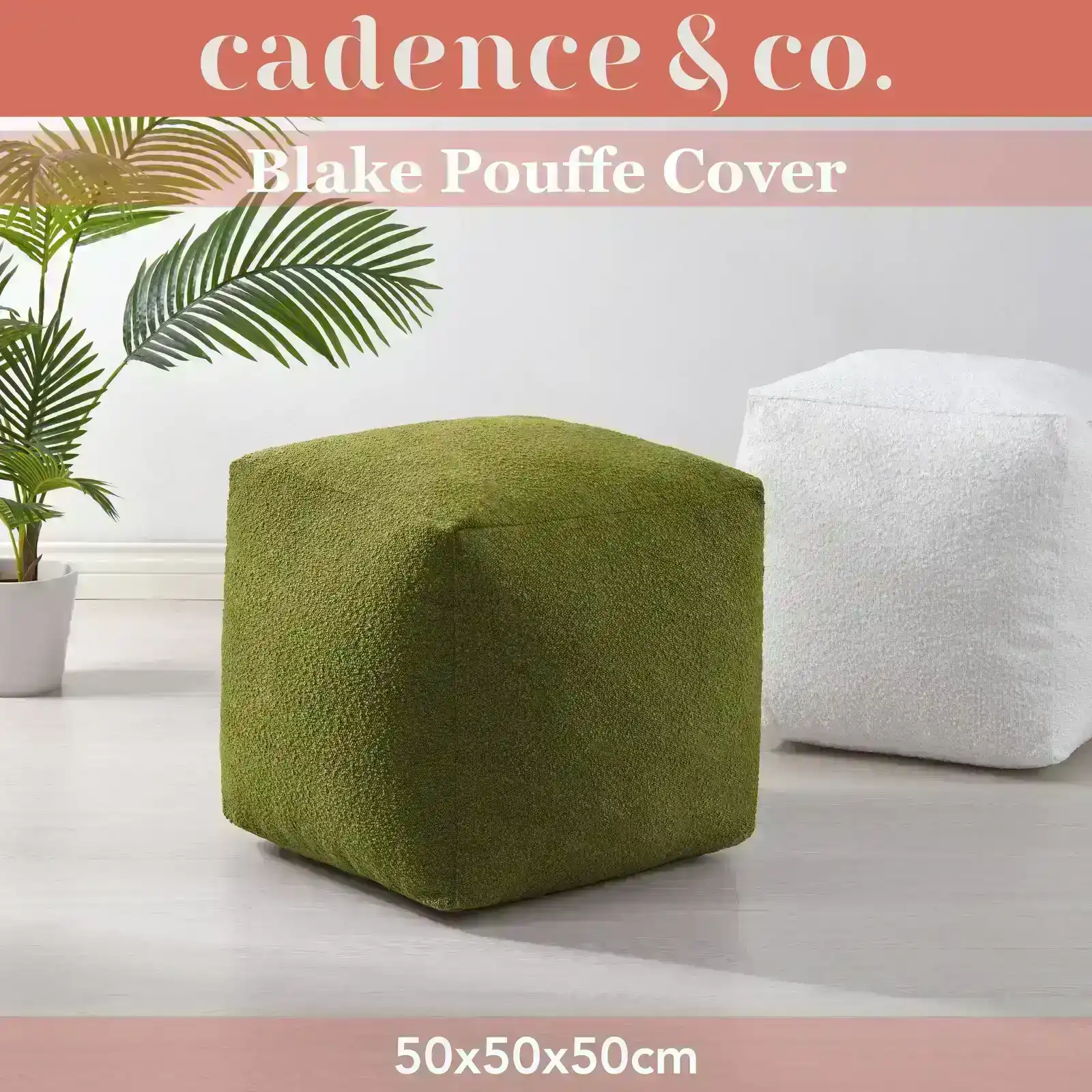 Cadence & Co. Blake Boucle Pouffe Cover Moss Green 50x50x50cm