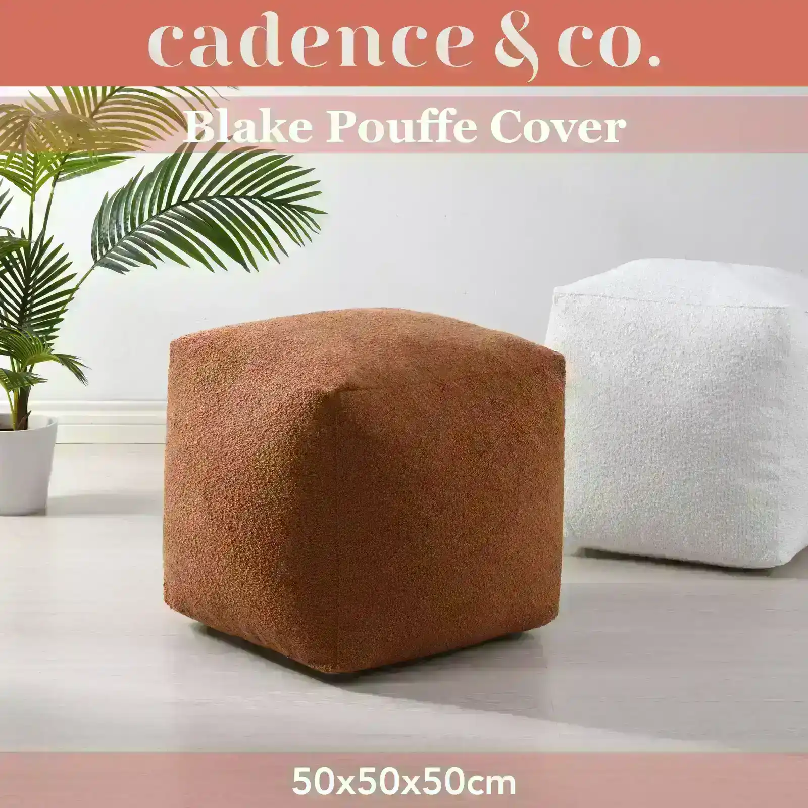 Cadence & Co. Blake Boucle Pouffe Cover Rust 50x50x50cm
