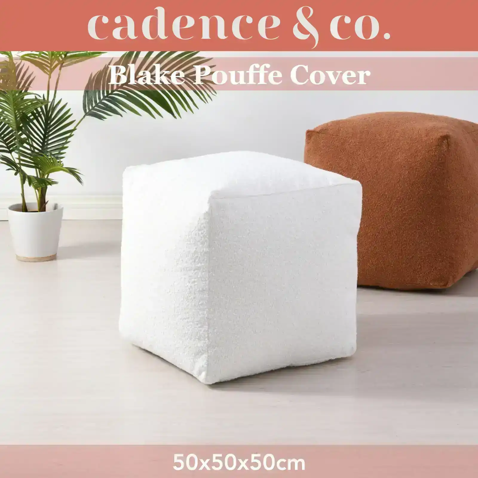 Cadence & Co. Blake Boucle Pouffe Cover Ivory 50x50x50cm