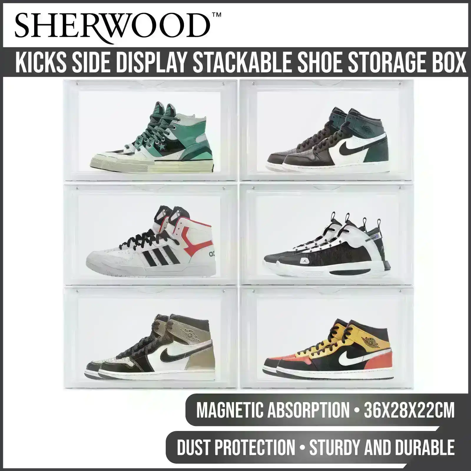Sherwood Kicks Side Display Stackable Shoe Storage Box Clear - 6 Pack