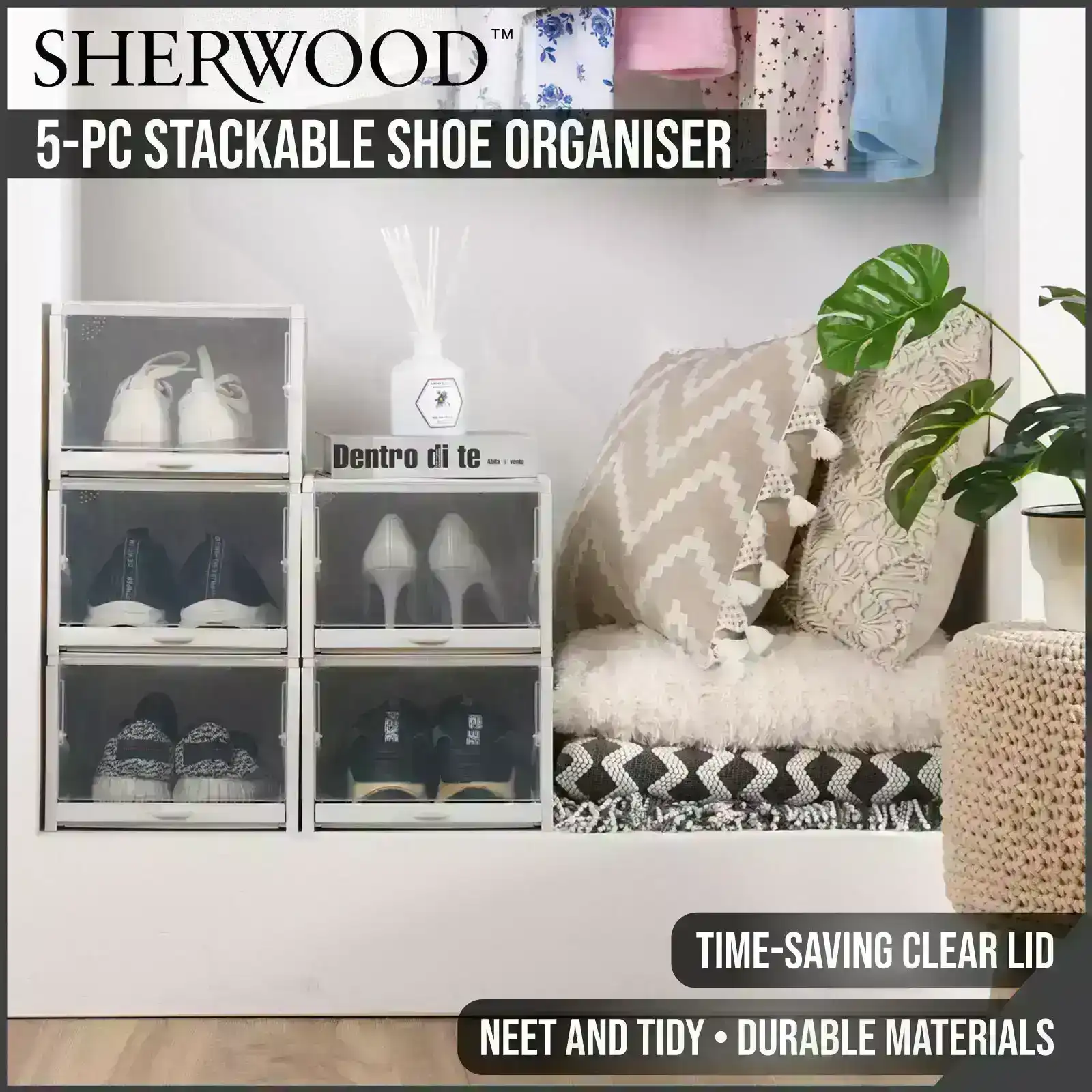Sherwood Home 5-pc Stackable Shoe Organiser - Grey