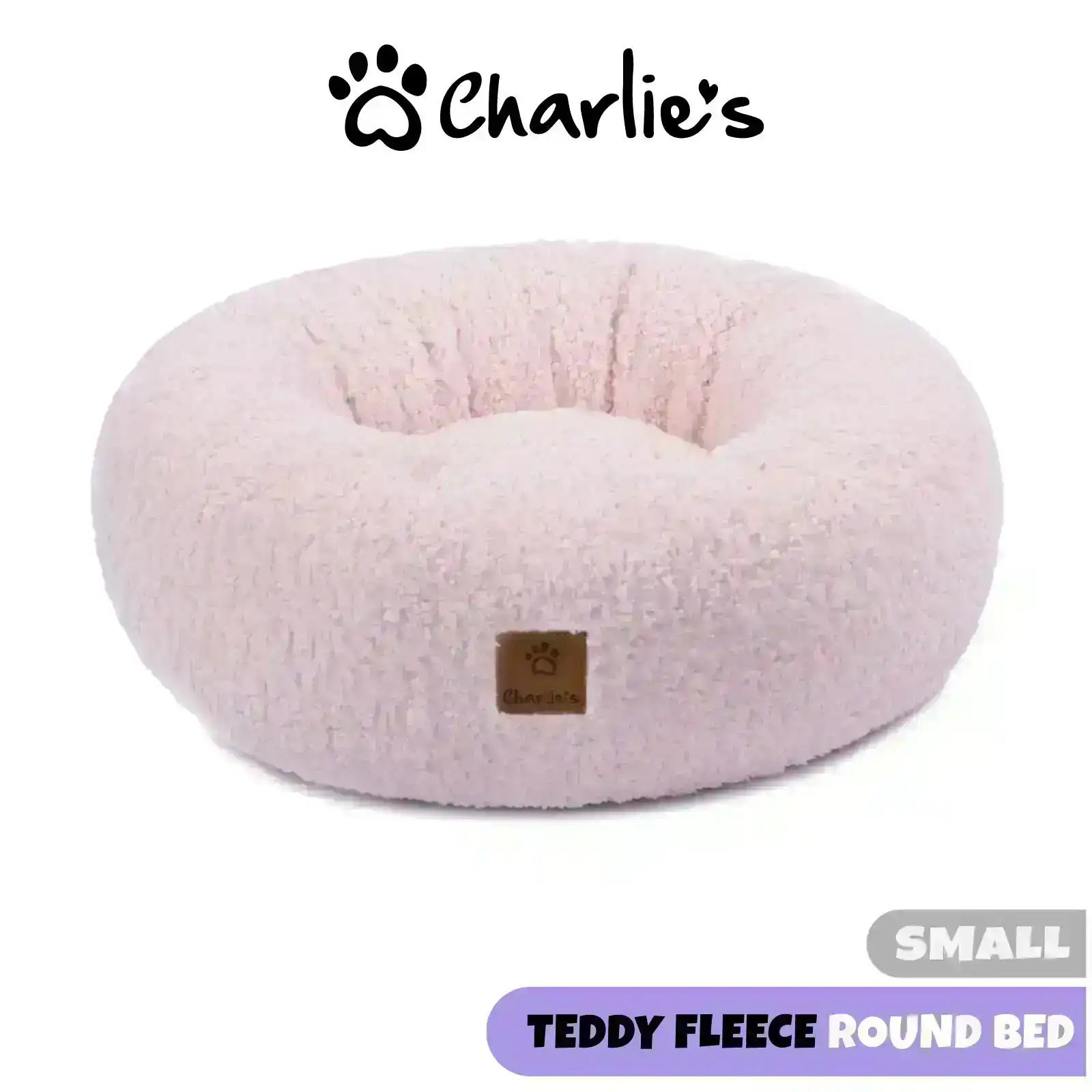 Charlie's Teddy Fleece Round Calming Dog Bed Pink Small