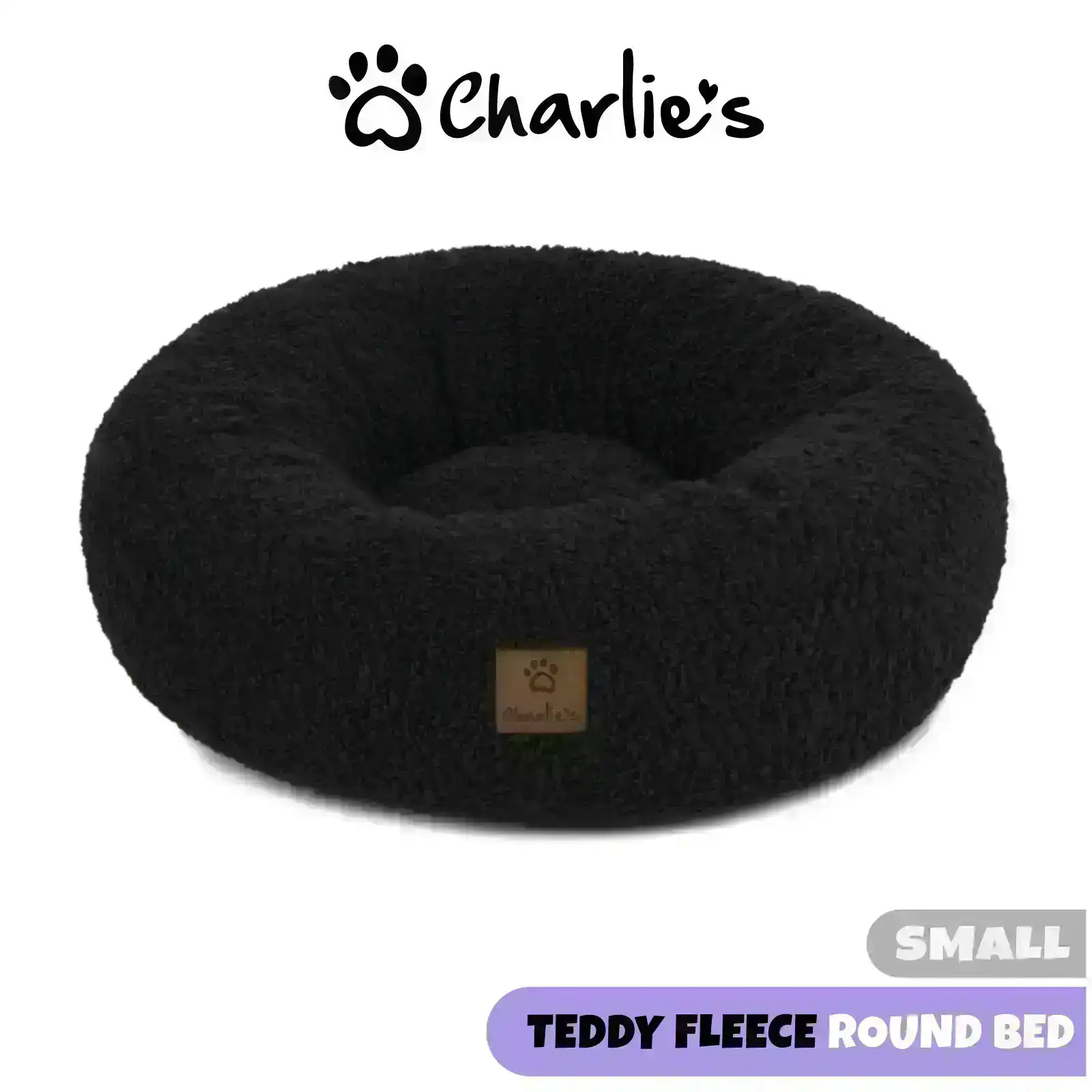 Charlie's Teddy Fleece Round Calming Dog Bed Charcoal Small