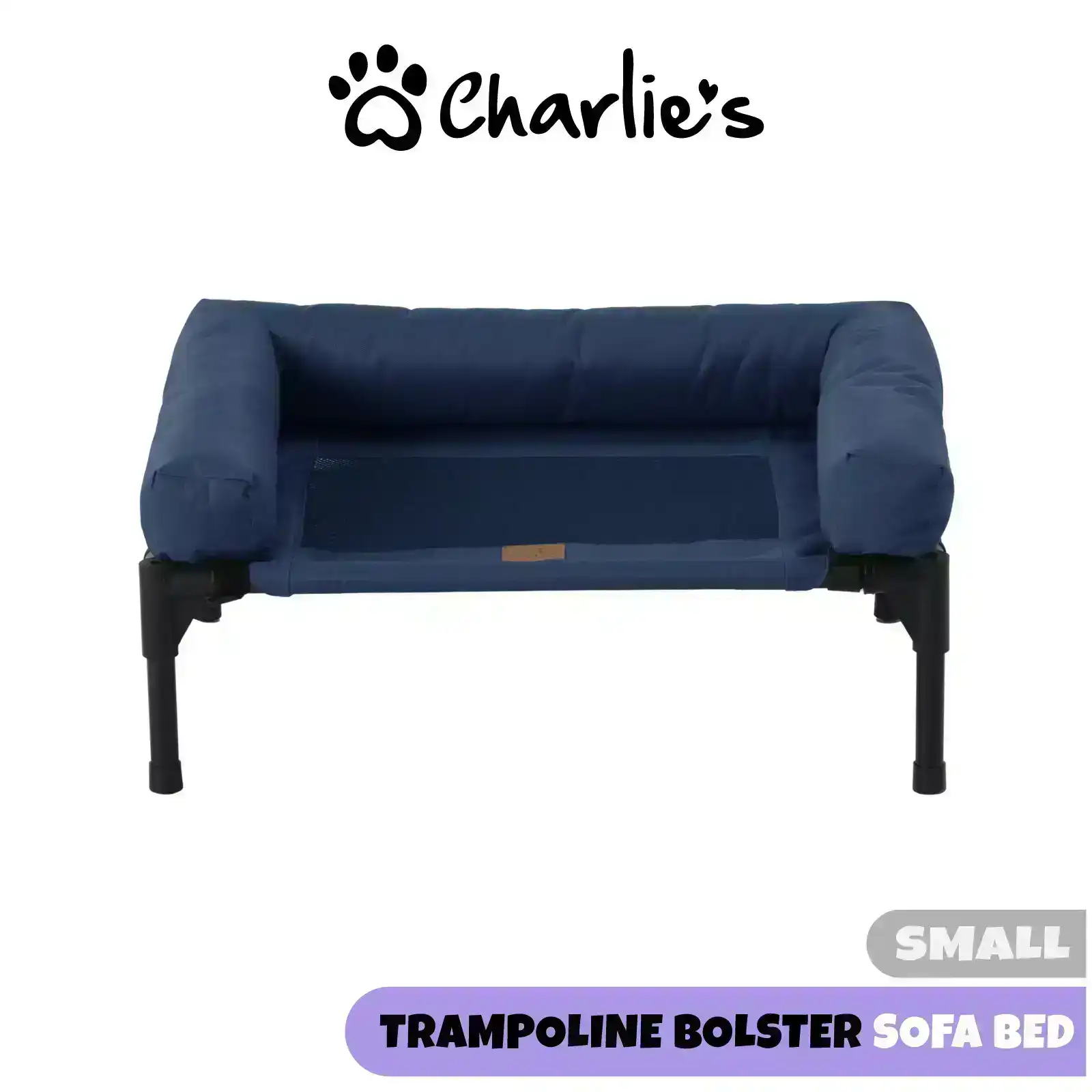 Charlie's Elevated Trampoline Bolster Sofa Dog Bed Blue Small