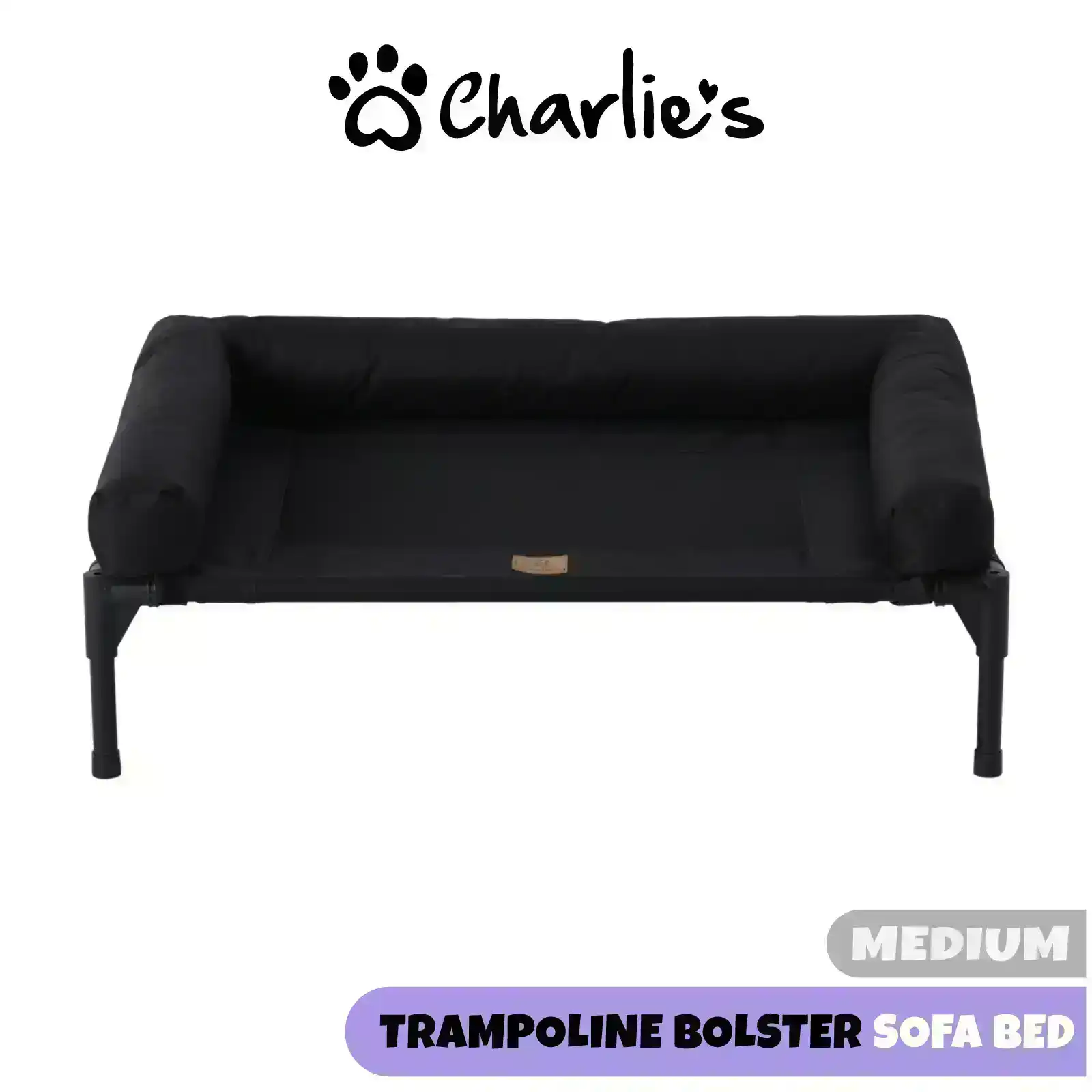 Charlie's Elevated Trampoline Bolster Sofa Dog Bed Black Medium
