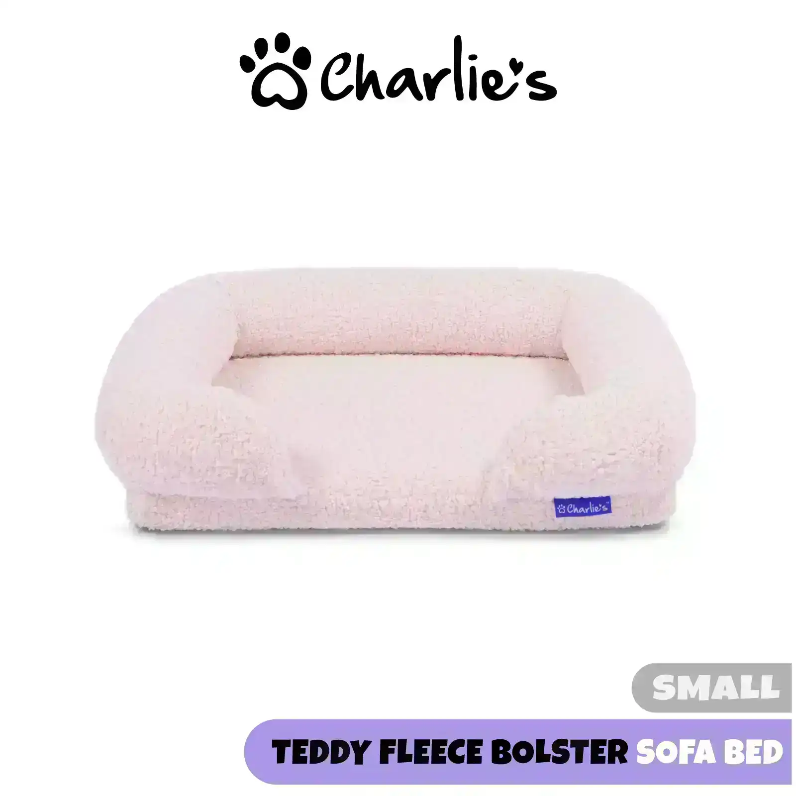 Charlie's Teddy Fleece Orthopedic Memory Foam Sofa Dog Bed with Bolster Pink Small