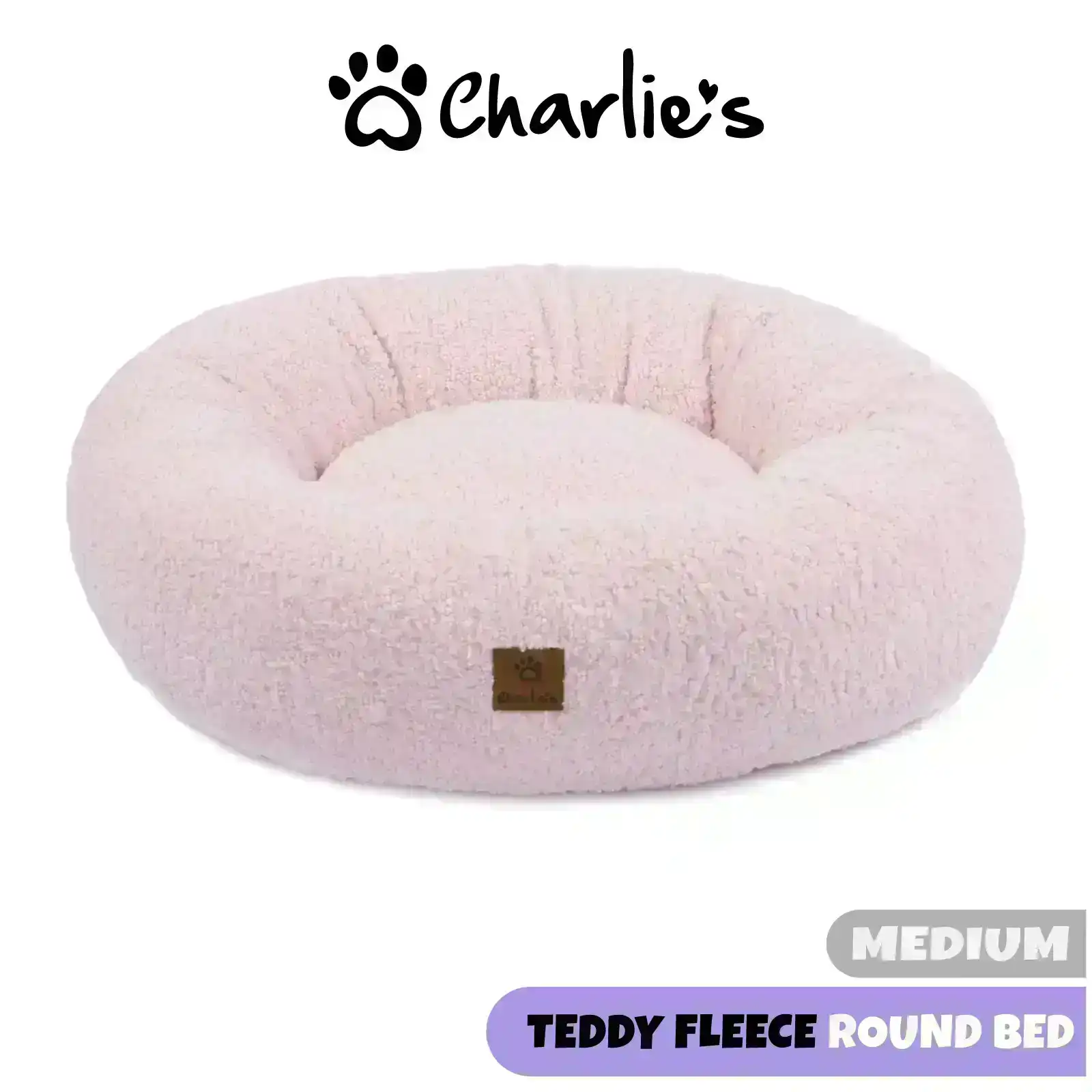 Charlie's Teddy Fleece Round Calming Dog Bed Pink Medium