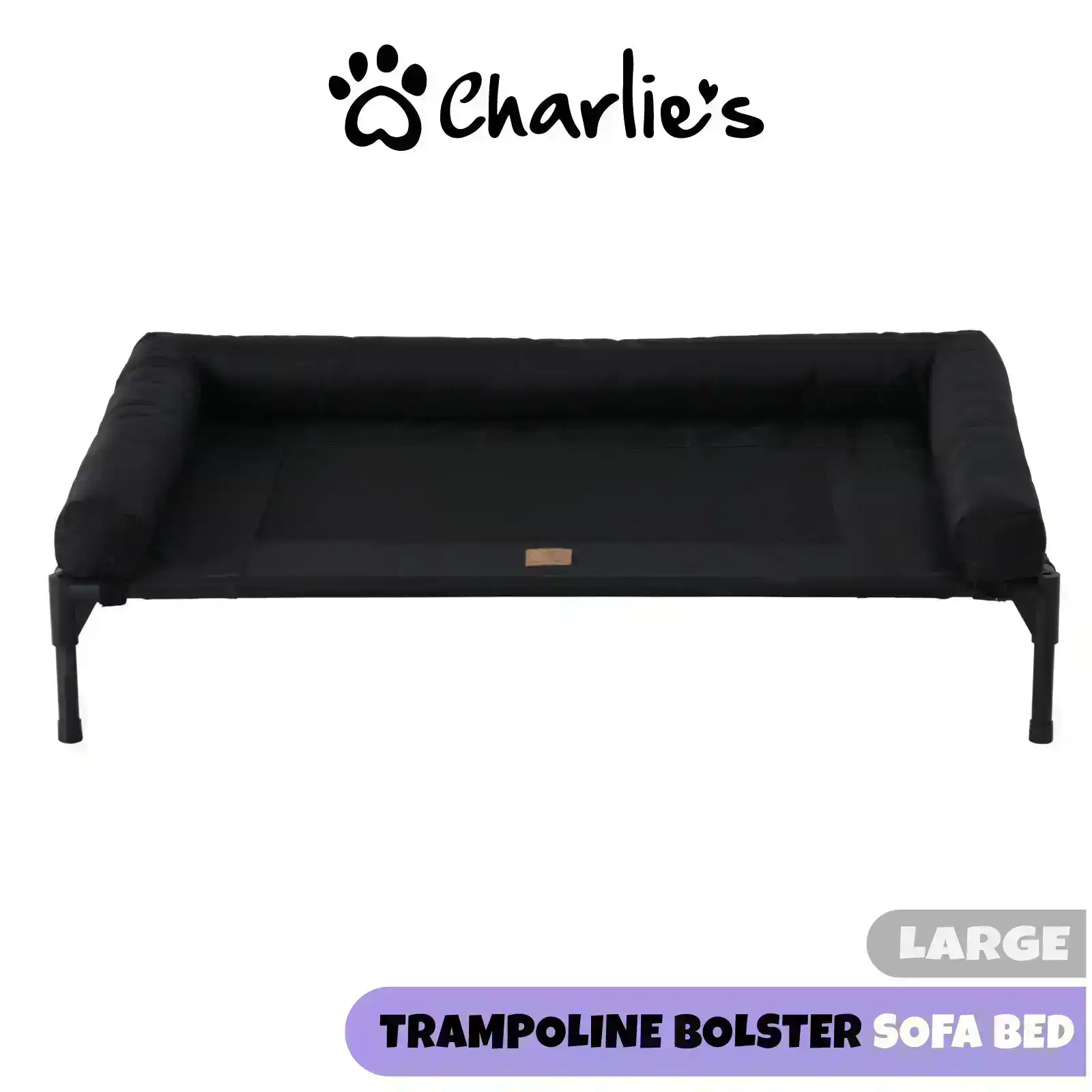 Charlie's Elevated Trampoline Bolster Sofa Dog Bed Black Large