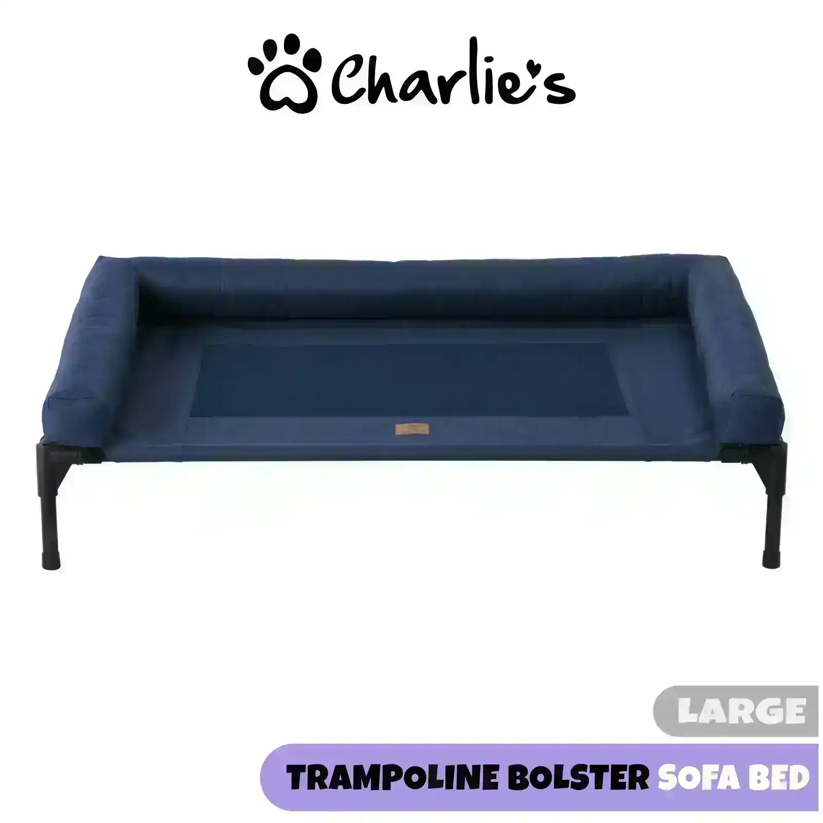 Charlie’s Pet Trampoline Bolster Sofa Bed Blue Large 108 x 76.2 x 26.7cm