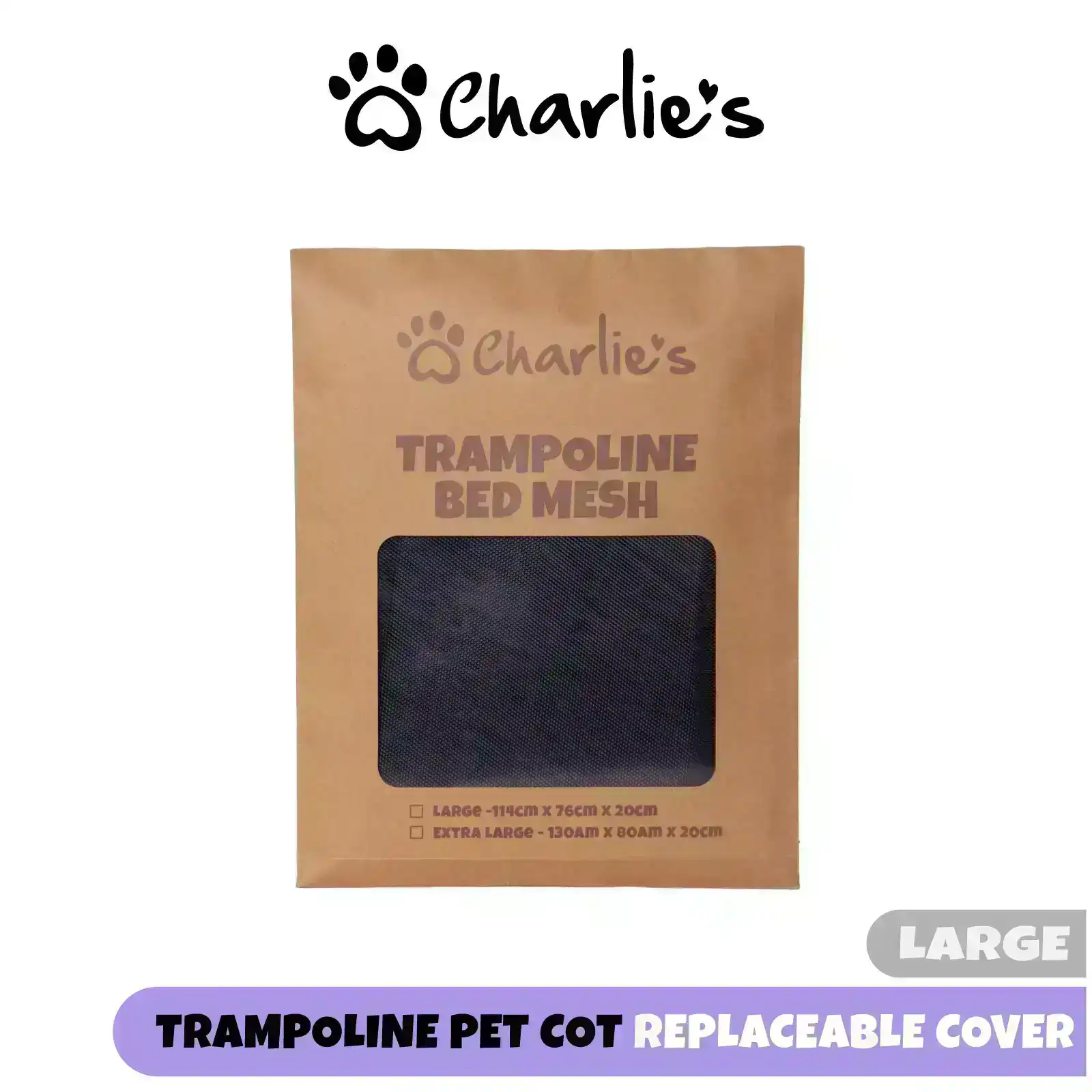 Charlie's Replaceable Cover for Elevated Trampoline Hammock Dog Bed Black Large