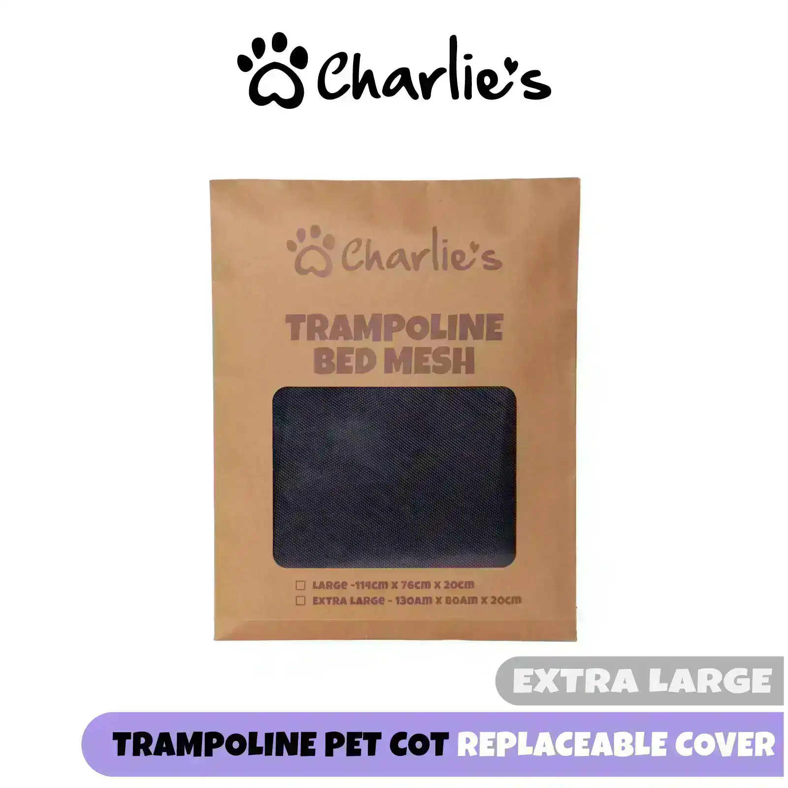 Charlie’s Trampoline Pet Cot Replaceable Cover Black Extra Large 130 x 80 x 20cm