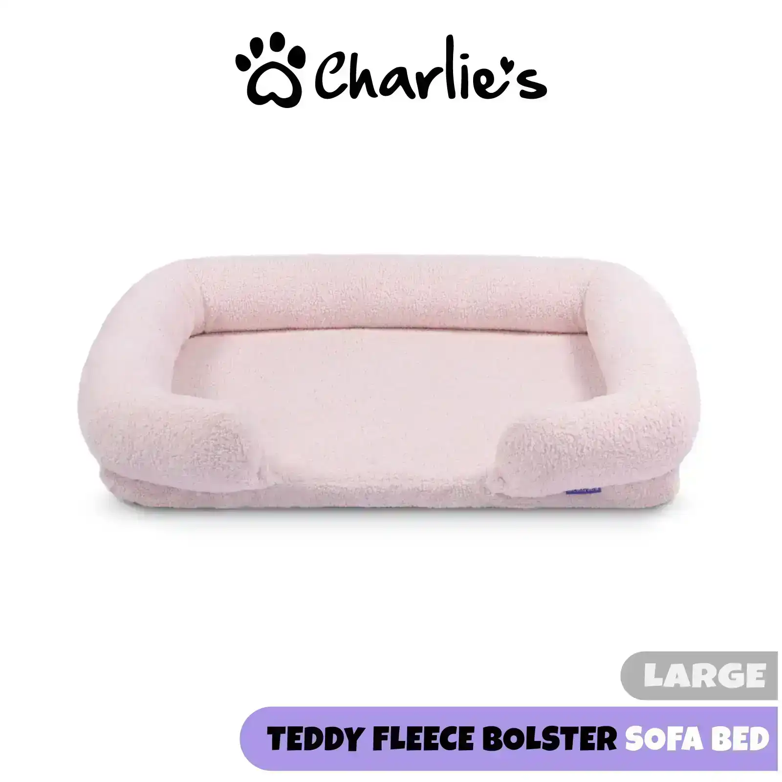 Charlie's Teddy Fleece Orthopedic Memory Foam Sofa Dog Bed with Bolster Pink Large
