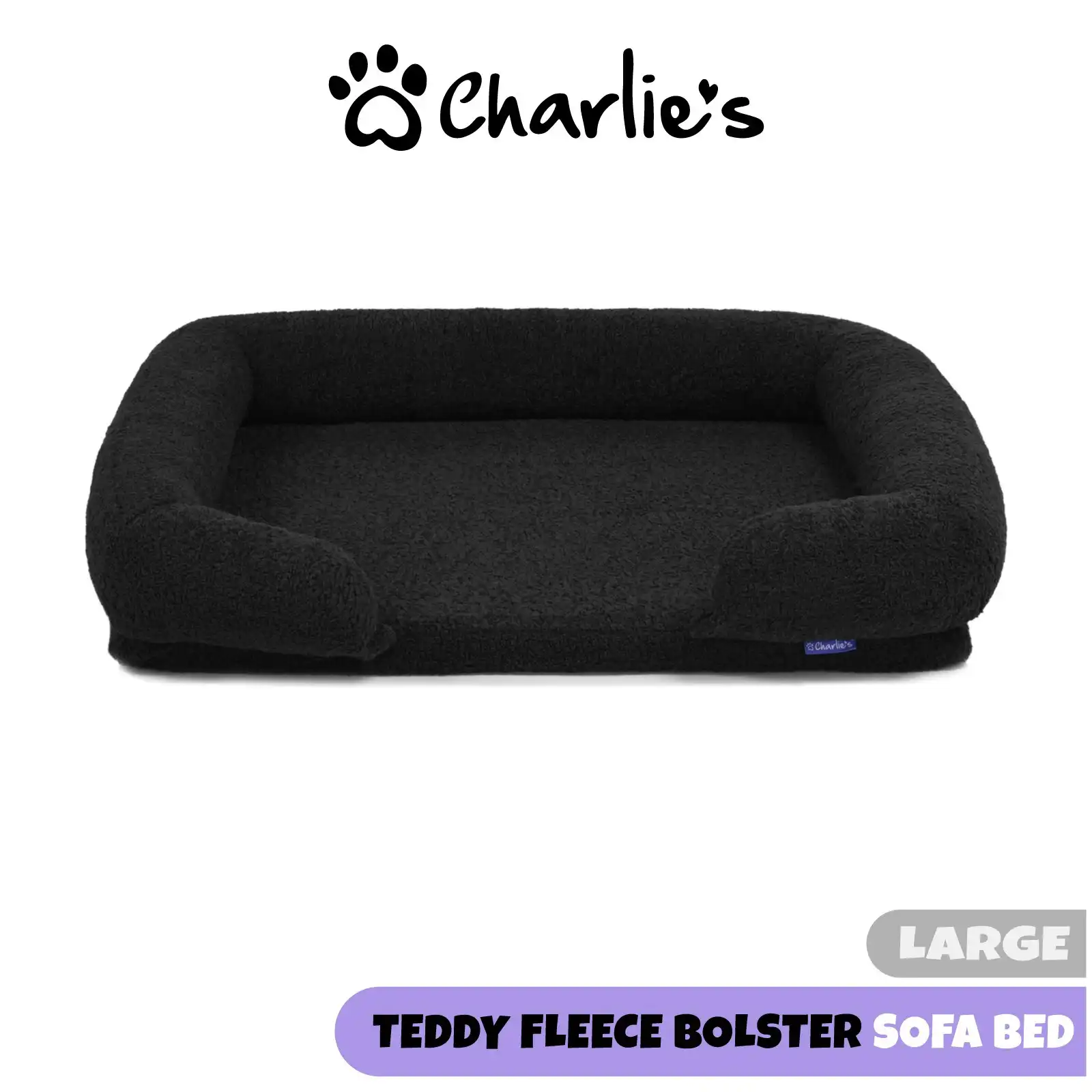 Charlie's Teddy Fleece Orthopedic Memory Foam Sofa Dog Bed with Bolster Charcoal Large