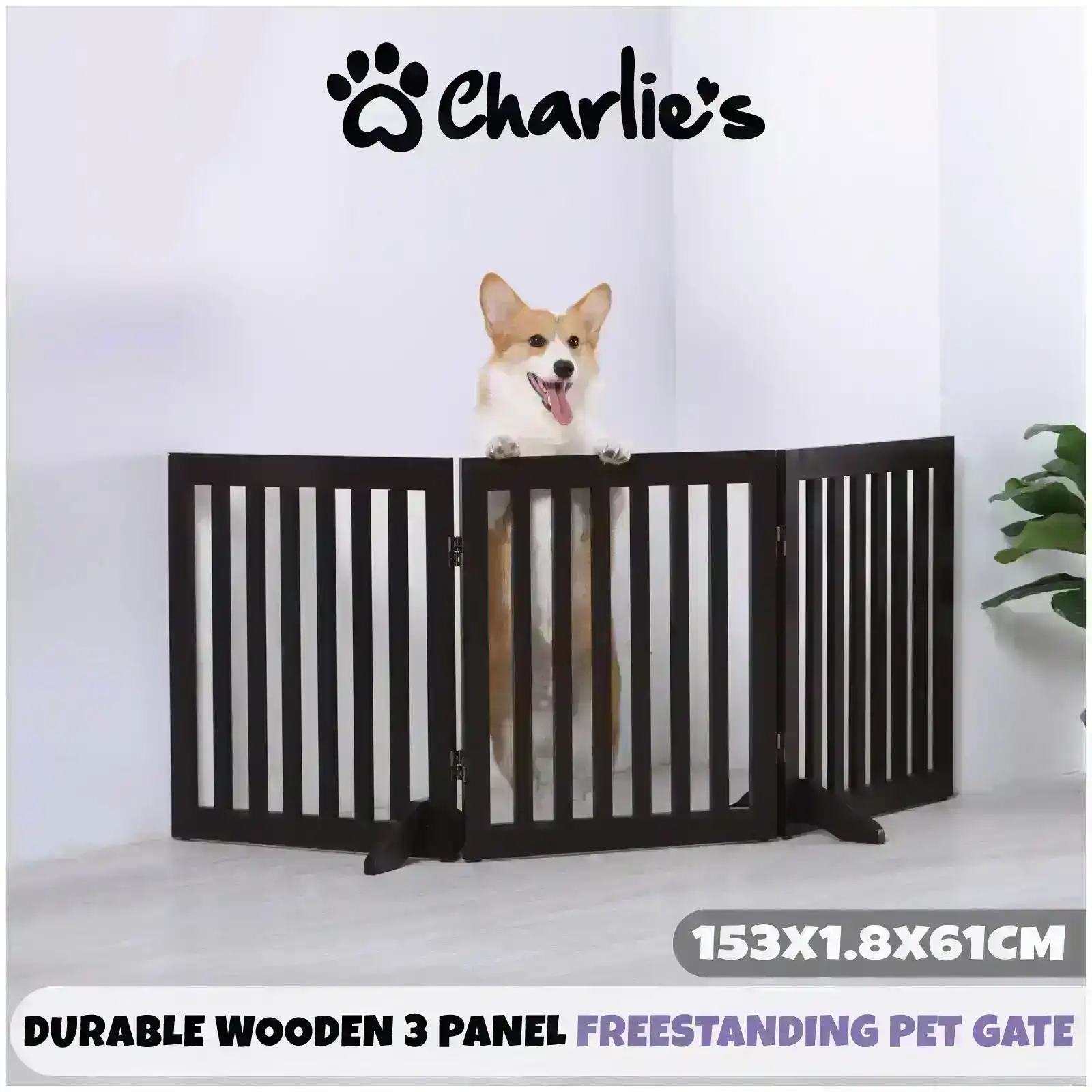 Charlie's Freestanding Pet Gate Brown 3-Panel