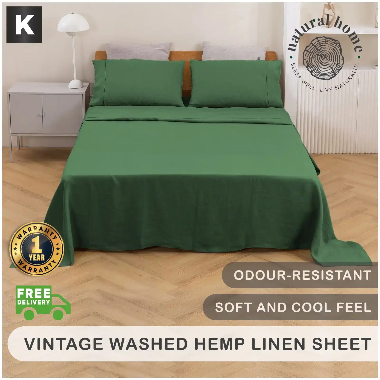 Natural Home Vintage Washed Hemp Linen Sheet Set Eden King Bed