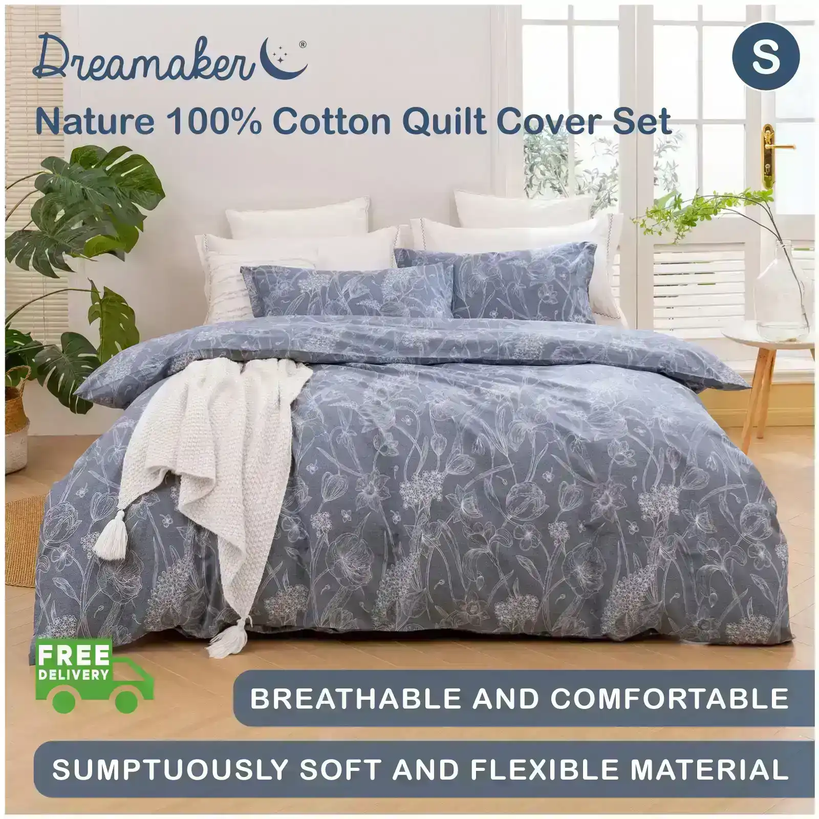 Dreamaker Nature 100% Cotton Quilt Cover Set Grey Single Bed