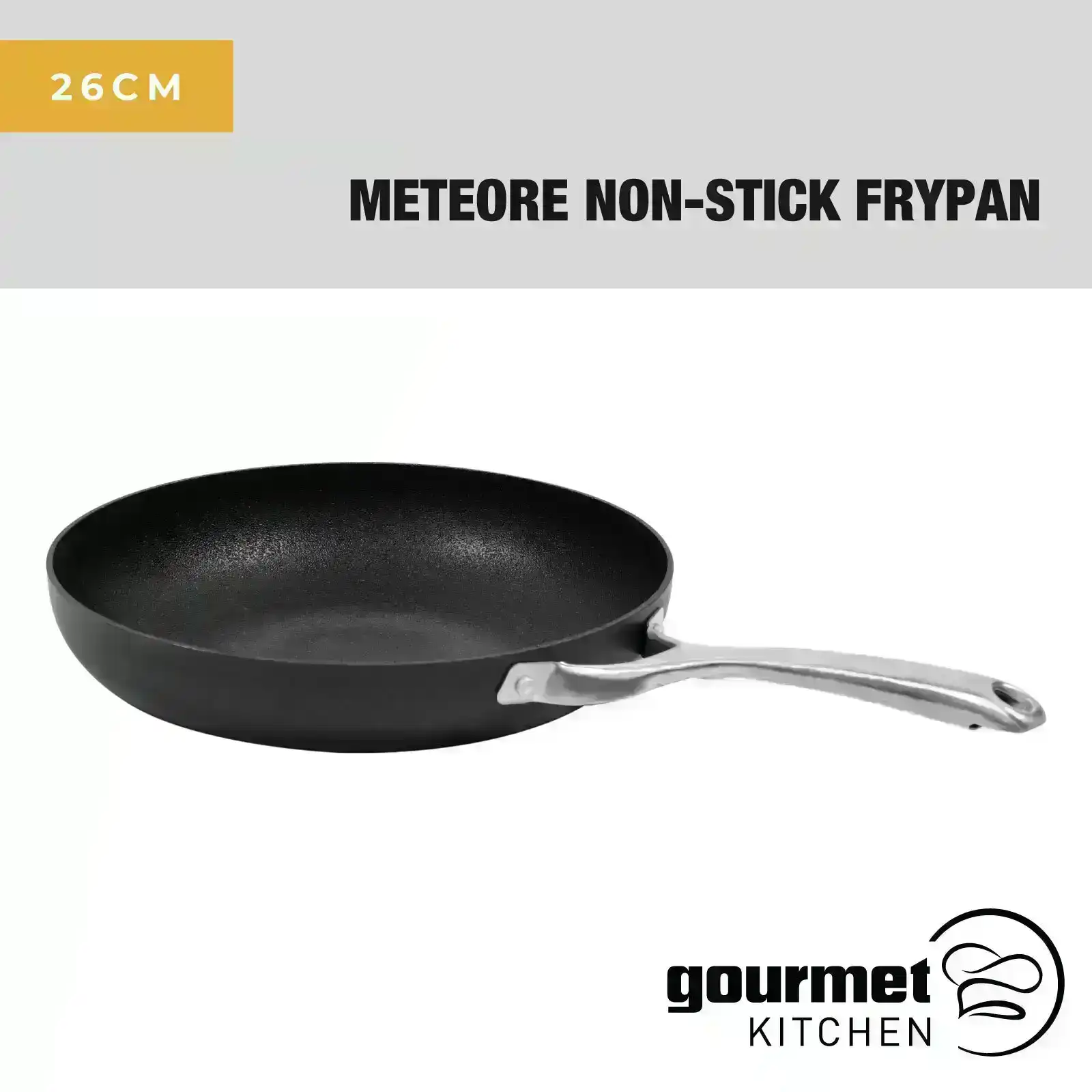 Gourmet Kitchen Meteore Non-Stick Frypan Black with Silver Handle 26cm