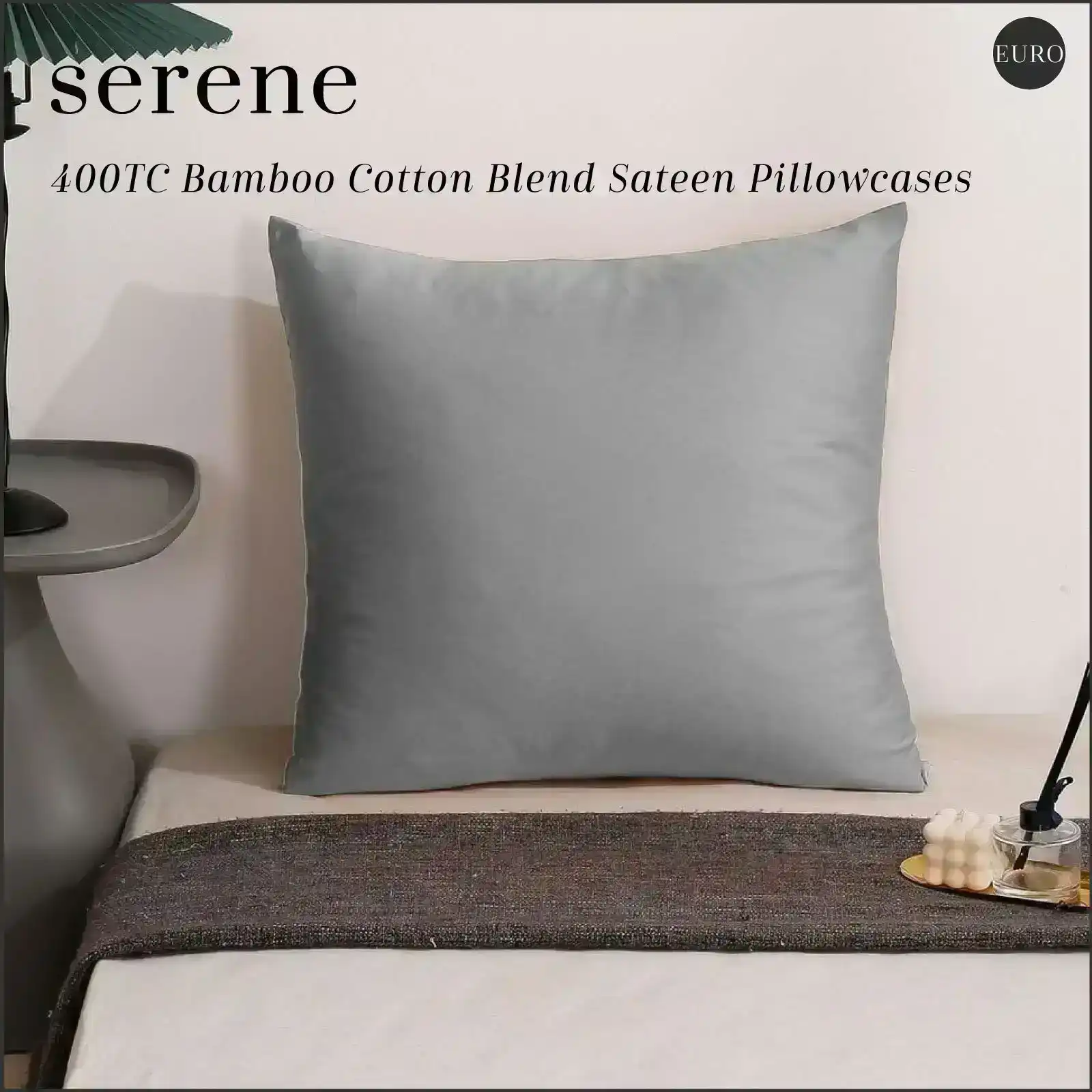 Serene 400TC Bamboo Cotton Blend Sateen Euro Pillowcase DOVE GREY