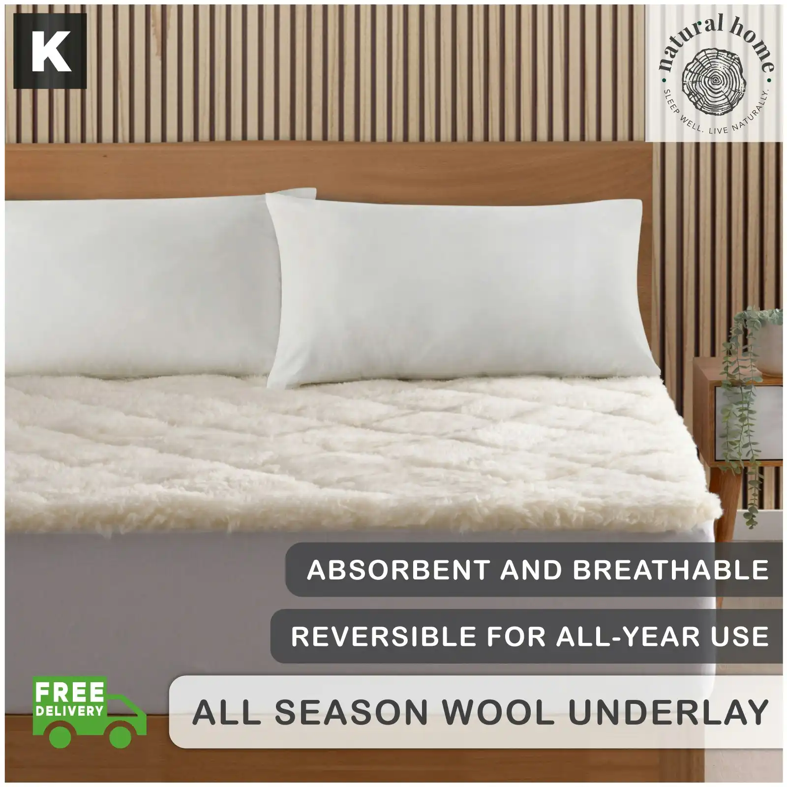 Natural Home All Season Wool Reversible Underlay - White - King Bed