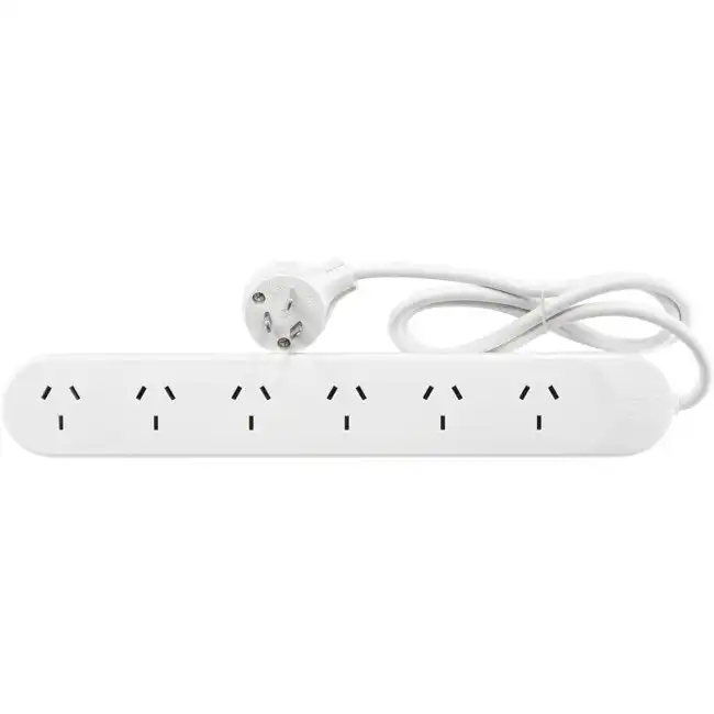 HPM 6-Way Outlet 2400W 10A 240V Powerboard 1m Power Cord 6 Outlets/Socket White