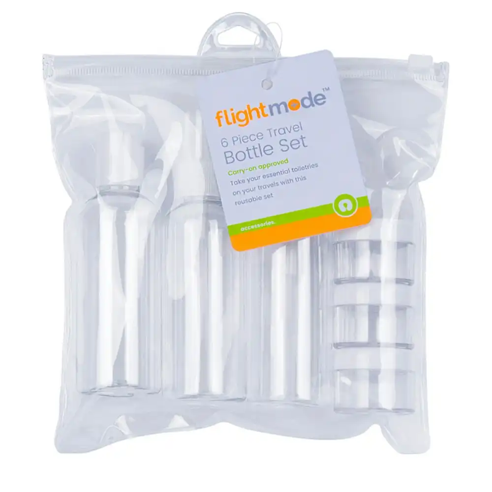 6pc Flight Mode Plastic Travel Bottle Set Container Storage Re-Fill Clear