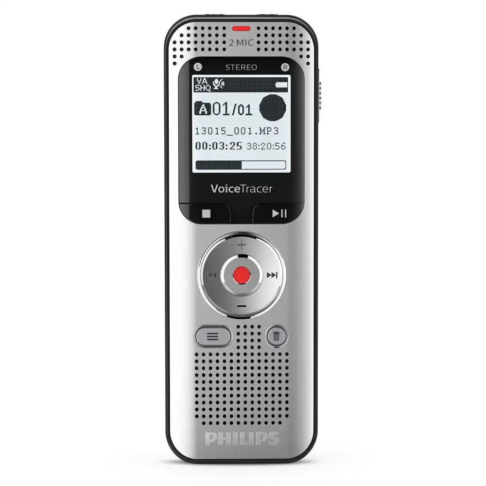 Philips 2 MIC Stereo 8GB In-Built Battery FM Radio Audio Voice Recorder Silver