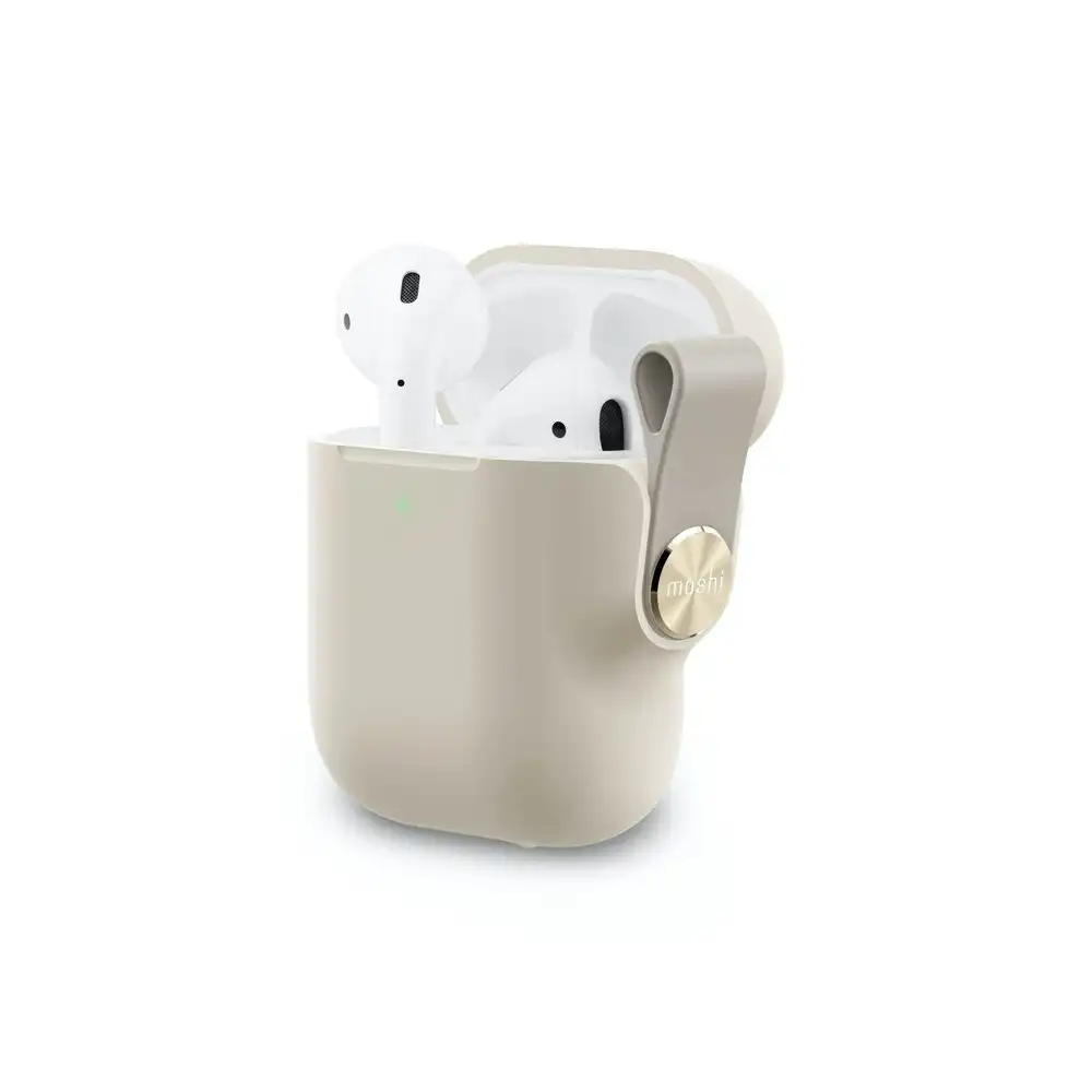 Moshi Pebbo Case Holder Cover for AirPods w/Detachable Wrist Strap Beige