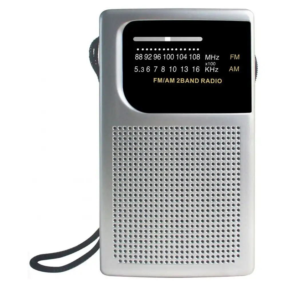 Laser Pocket Travel Portable AM/FM Radio w/Strap/3.5mm Audio Jack/Speaker Silver