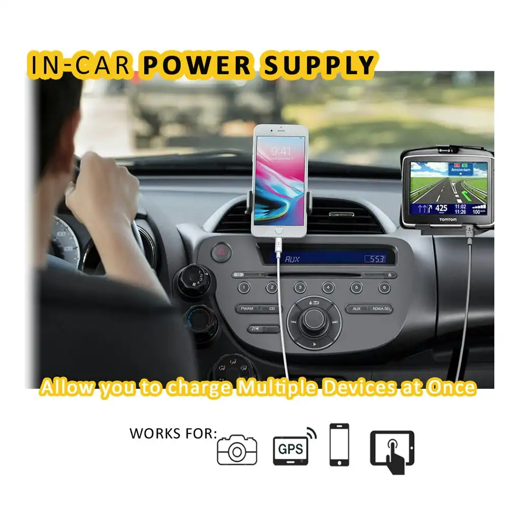 Sansai Phone/GPS/Tablets Car Charger 2xUSB 2xDC Socket Cigarette Lighter Adapter