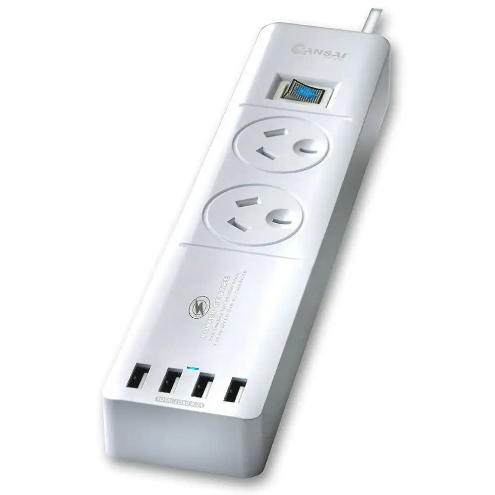 Power Board 2 Way Outlets Socket 4 Usb Charging Charger Ports w/Surge Protector