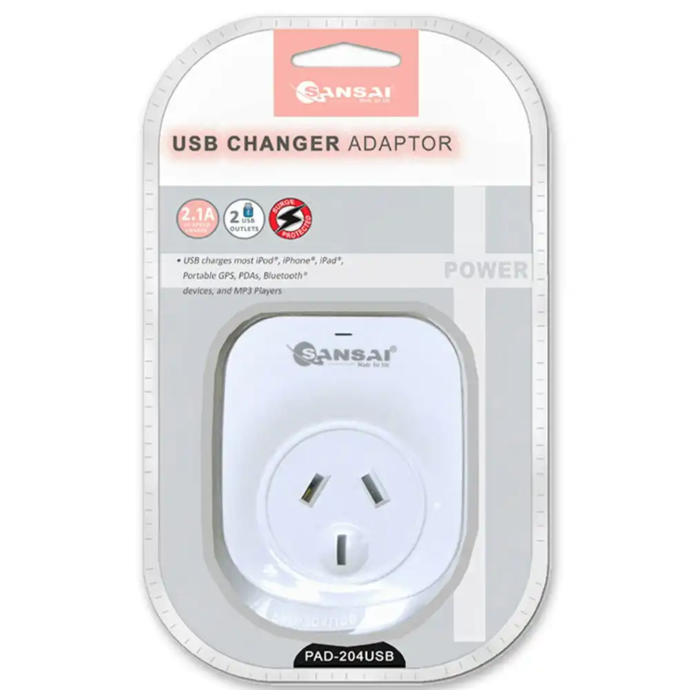 Sansai 2.1A 2xUSB Outlets Surge Protection Charger Adapter f/ iPhone/iPad/iPod