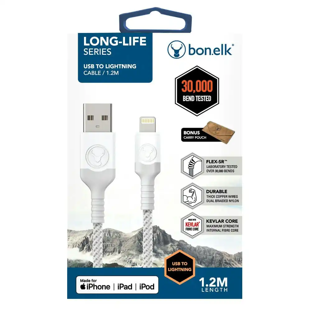 Bon.Elk 1.2m USB-A to Lightning MFI-Certified Charging Cable  for iPhone White