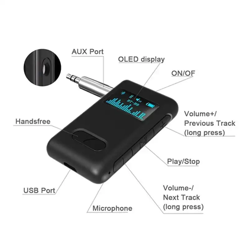 Xcessories Wireless Bluetooth V5.0 Music 3.5mm Car Audio Stereo Receiver Black