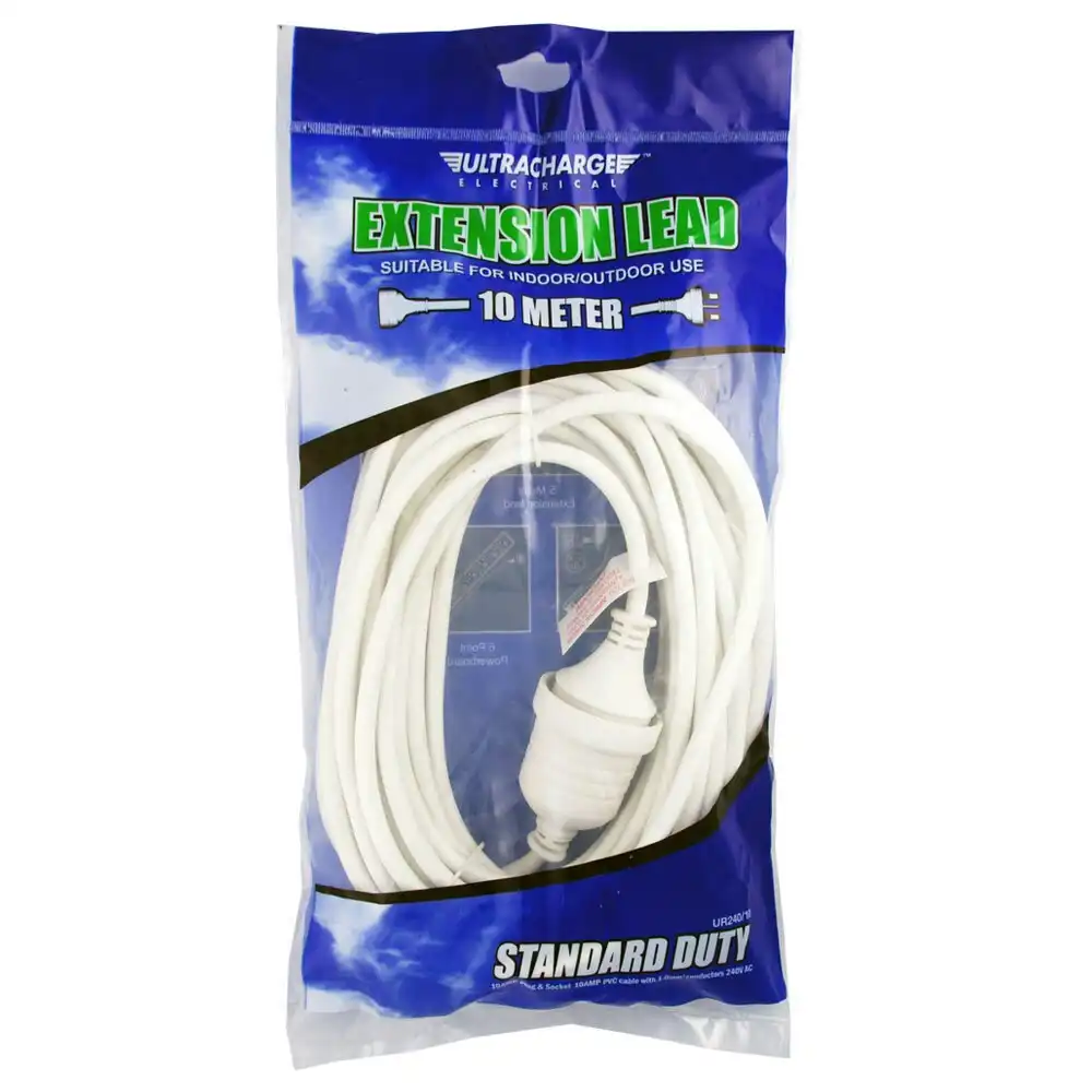 UltraCharge Extension Lead 10m Cable Cord Suitable for Indoor/Outdoor Use White