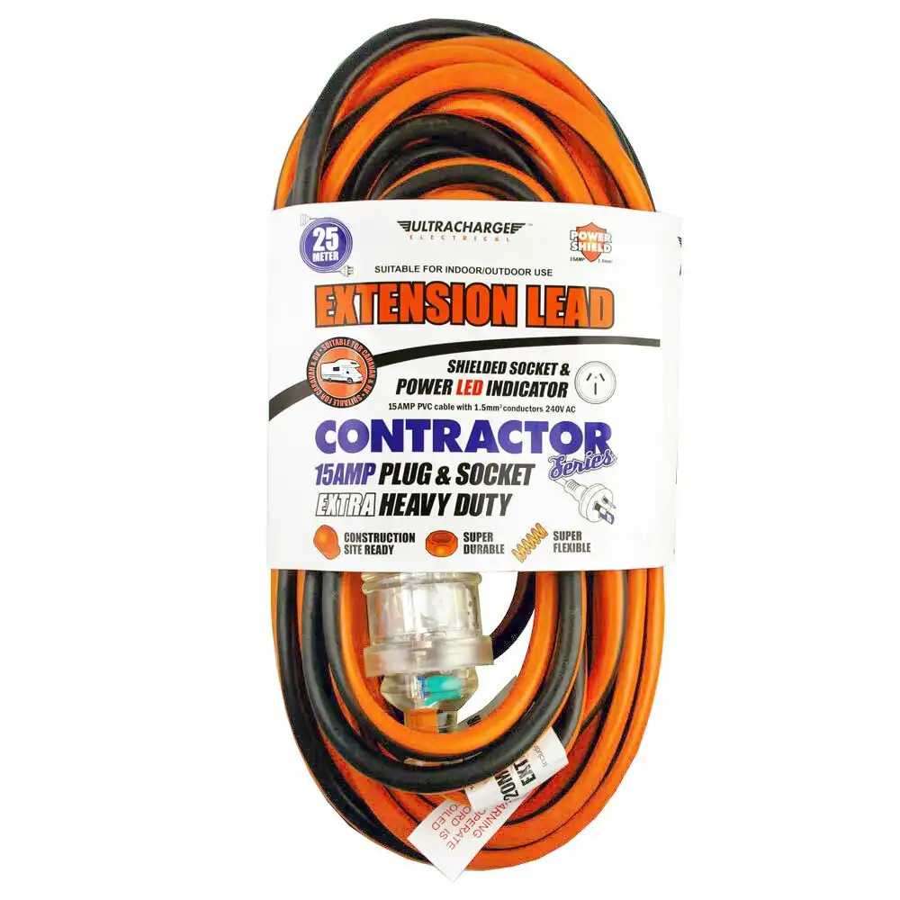 UltraCharge 20m Extension Lead Cable 15A 240V Heavy Duty Cord Plug/Socket