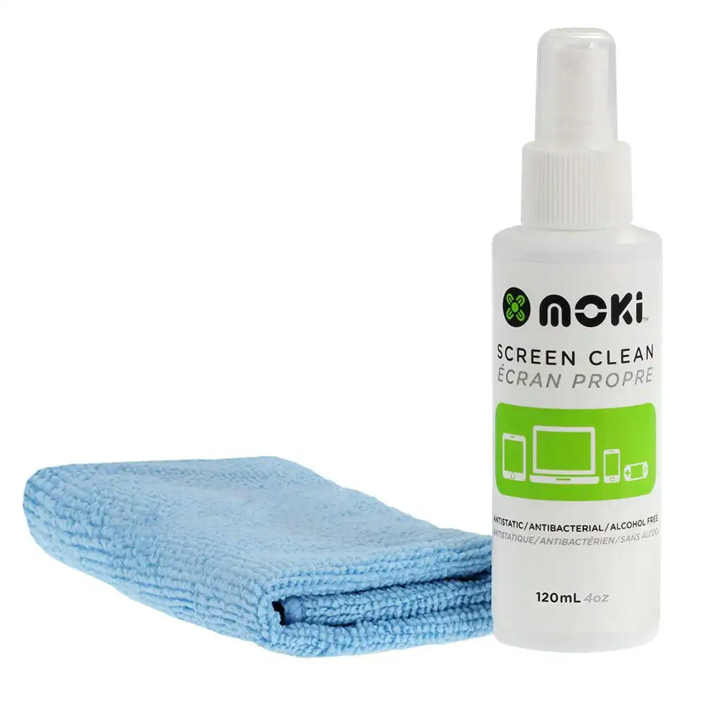 Moki Screen Clean 120ml Cleaning Spray w/ Microfibre Cloth for TV/LCD/Smartphone