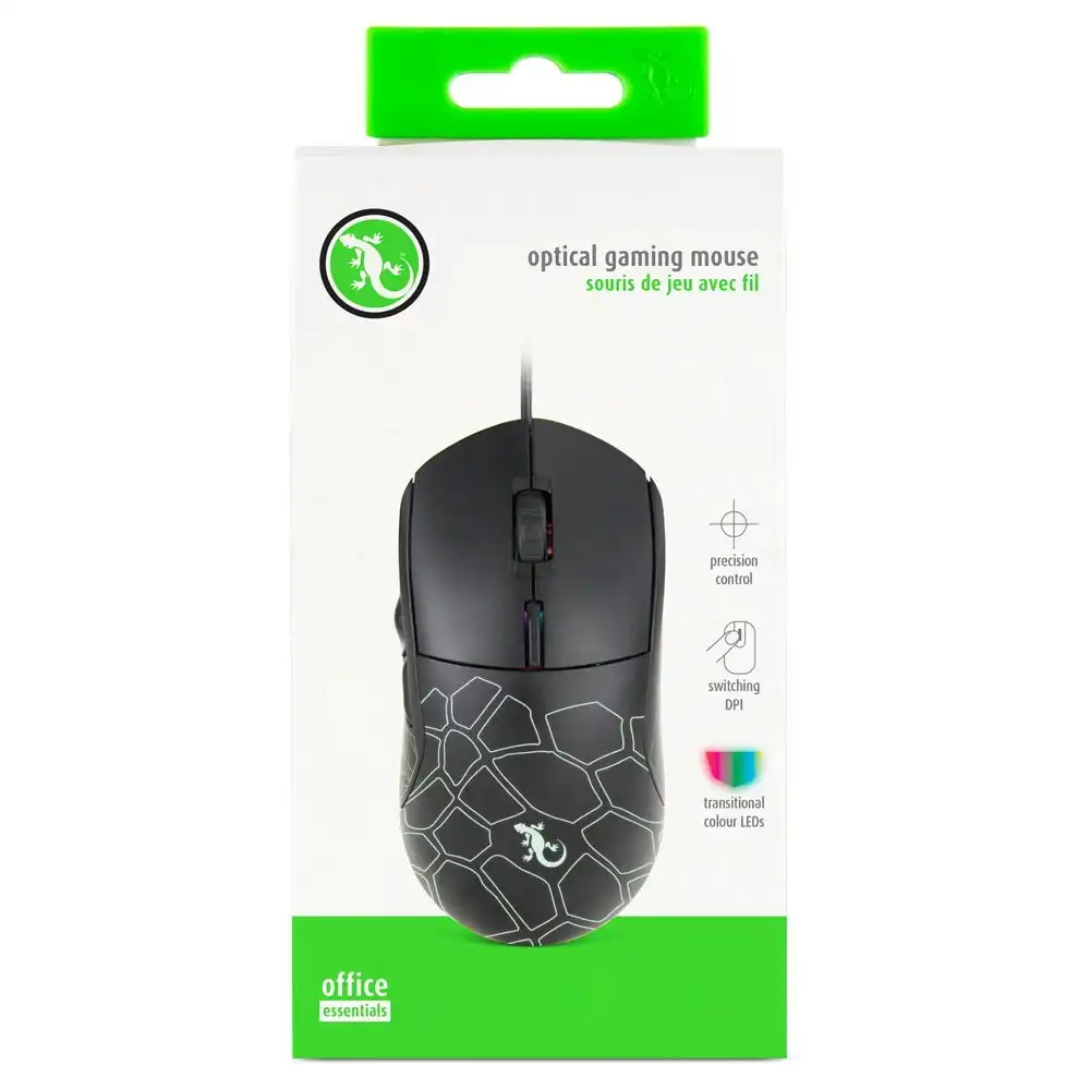 Gecko Wired USB Optical Gaming Mouse w/ Switching DPI/Coloured LED for PC/Laptop