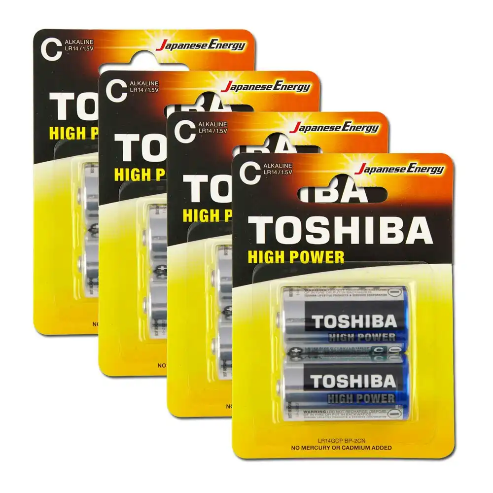 8pc Toshiba Alkaline C Battery 1.5V No Mercury & Cadmium Added Leakage Resistant