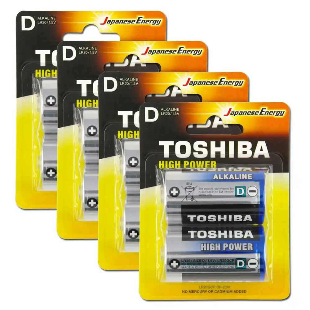 8pc Toshiba Alkaline D Battery 1.5V No Mercury & Cadmium Added Leakage Resistant