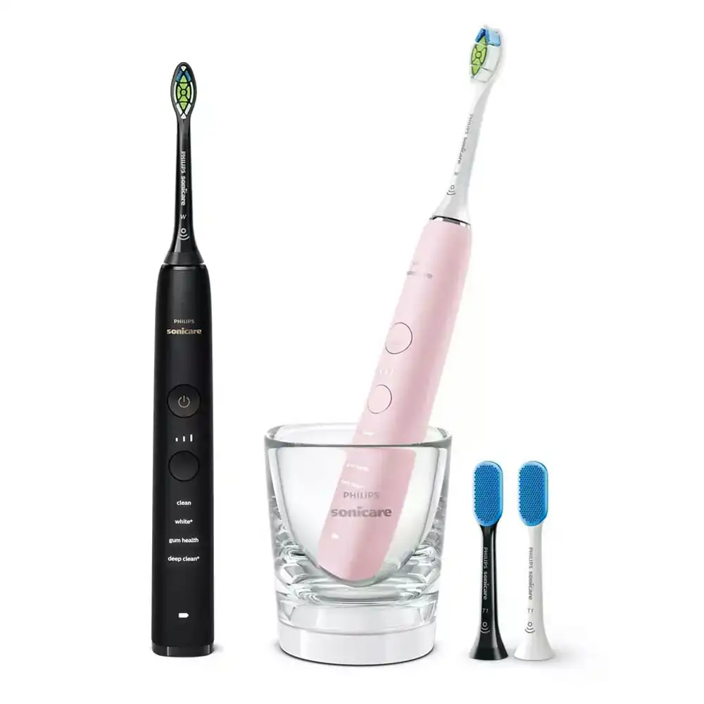2pc Philips HX9914/59 9000 Diamond Clean Electric Toothbrush w/ Heads BLK/Pink