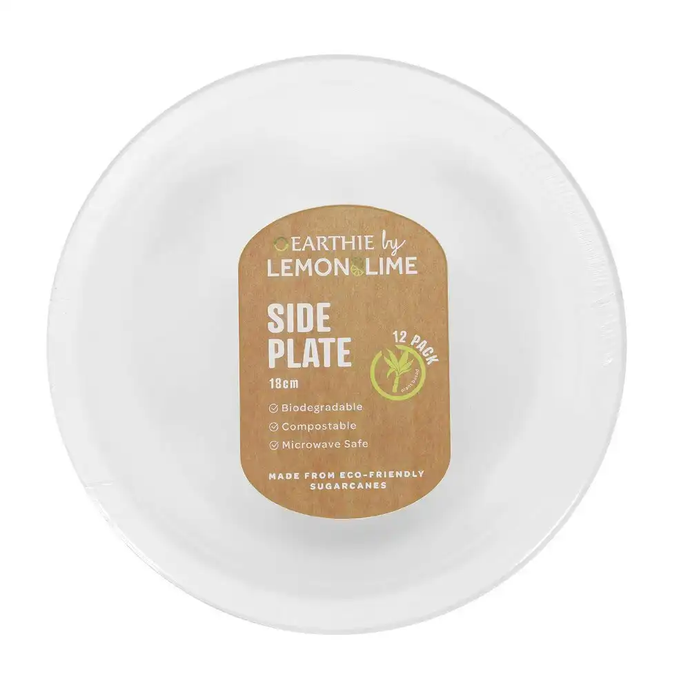 120pc Lemon & Lime Eco/Biodegradable/Compostable Disposable 18cm Side Plate Whit