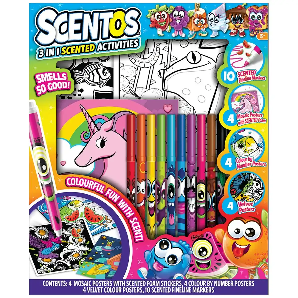 Scentos Scented 3-1 Activity Set w/Posters/Fineline Markers Kids/Children 3y+