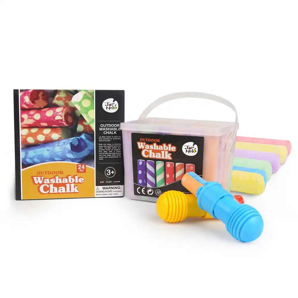 Jarmelo Outdoor Washable Sidewalk Chalk 24 Colours Kit/Holders Kids Arts/Craft