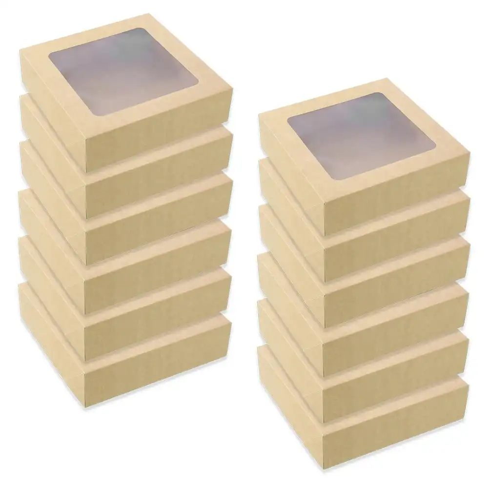 4x 3pc Lemon And Lime 30cm Eco Kraft Disposable Catering 7L Lidded Grazing Box