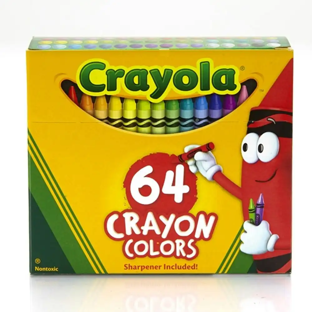 64 Crayola Crayon Box w/ Sharpener Colouring Drawing Arts/Craft Children 3y+